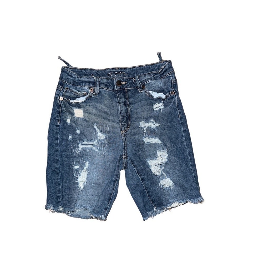 No Boundaries Bermuda Shorts Womens Size 7 Blue Mid Rise Distressed Y2K NOBO
